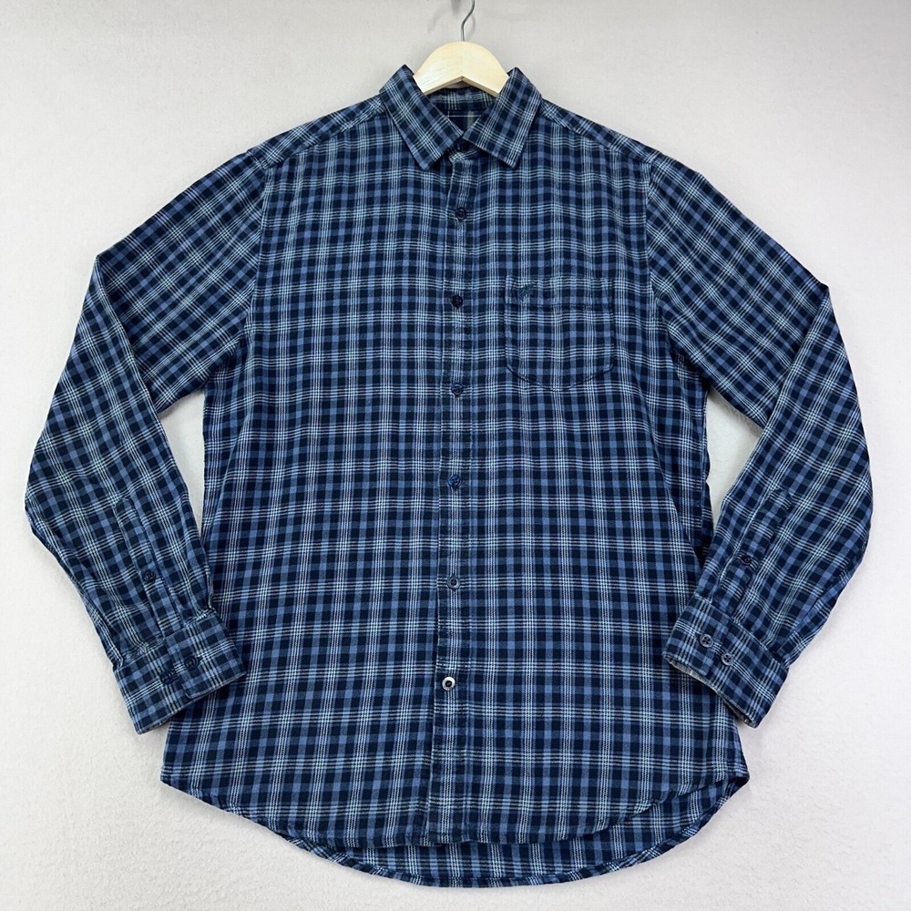 Racing Green Touring Flannel Shirt Mens Small Blue Plaid Lands'‎ End Button Up